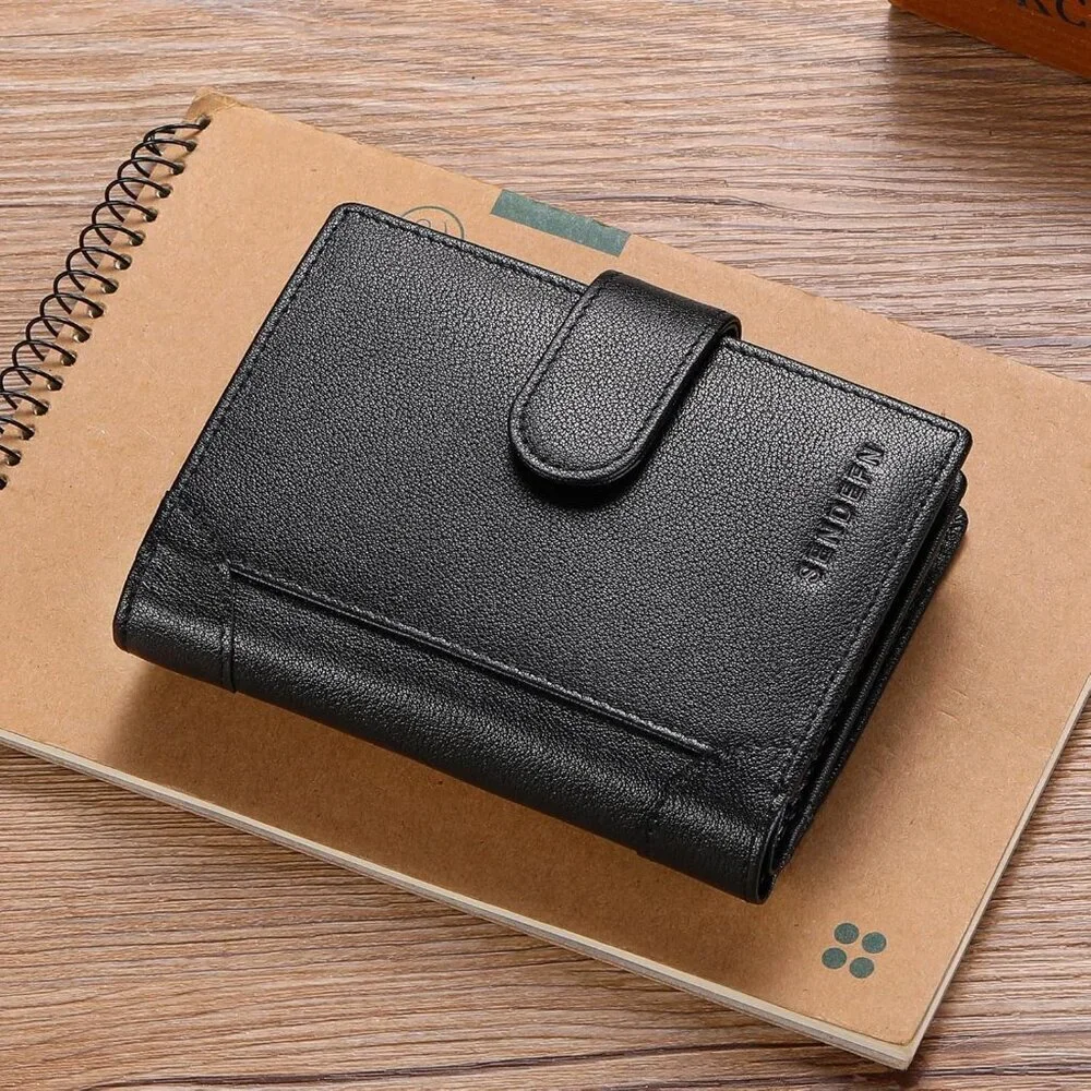 Men's F-Black Genuine Leather Bifold Wallet Blocking Credit Card Coin Pocket